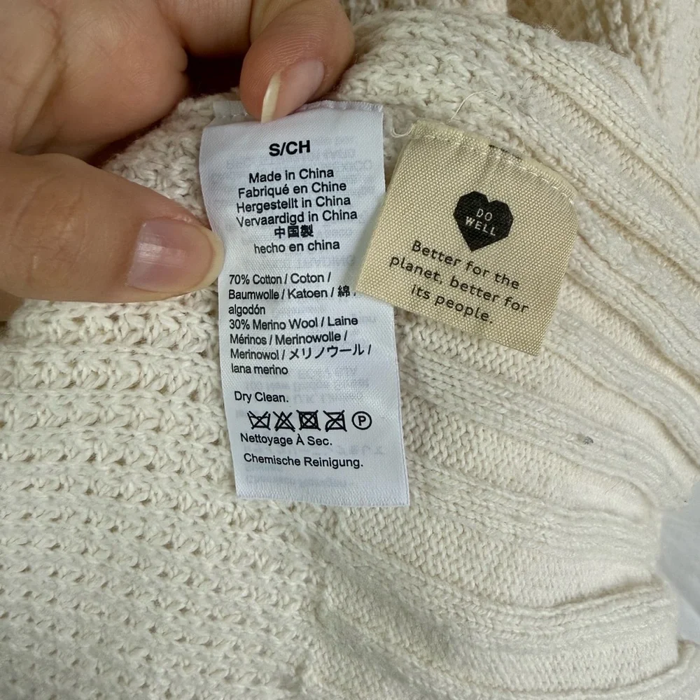 Madewell Cream Turtleneck Waffle Knit Sweater Cotton Merino Wool‎ Size S